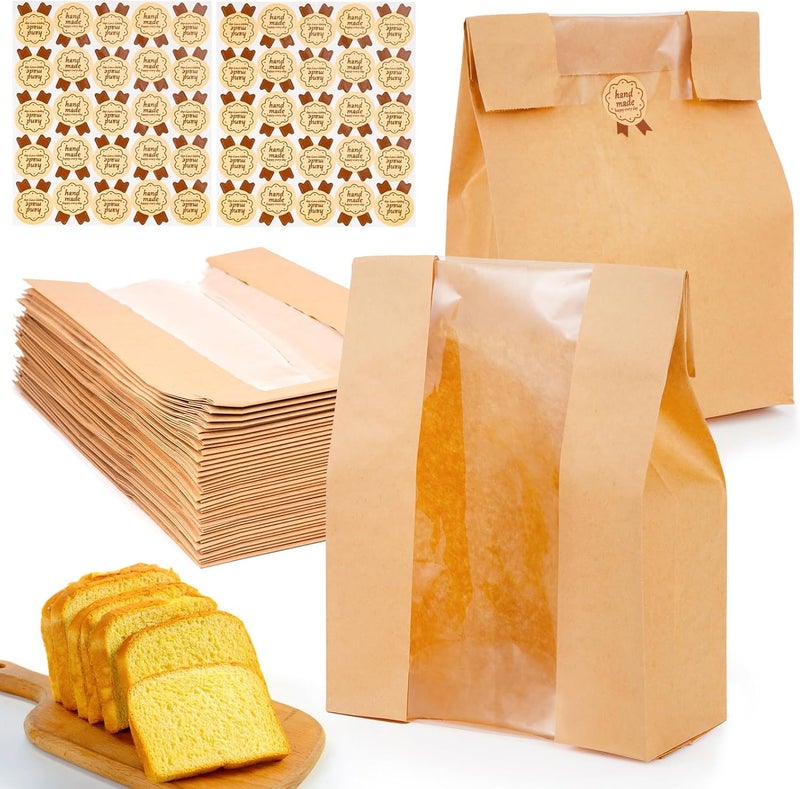 EWVVSS 60 Pcs Paper Bags for Homemade Bread, Sourdough Bread Bags and Paper Bakery Bag with Window for Baked Food Packaging Storage, Pack Breakfast and Lunch, Large Kraft 13.7x8.2x3.5inch Brown (60) - Image 1